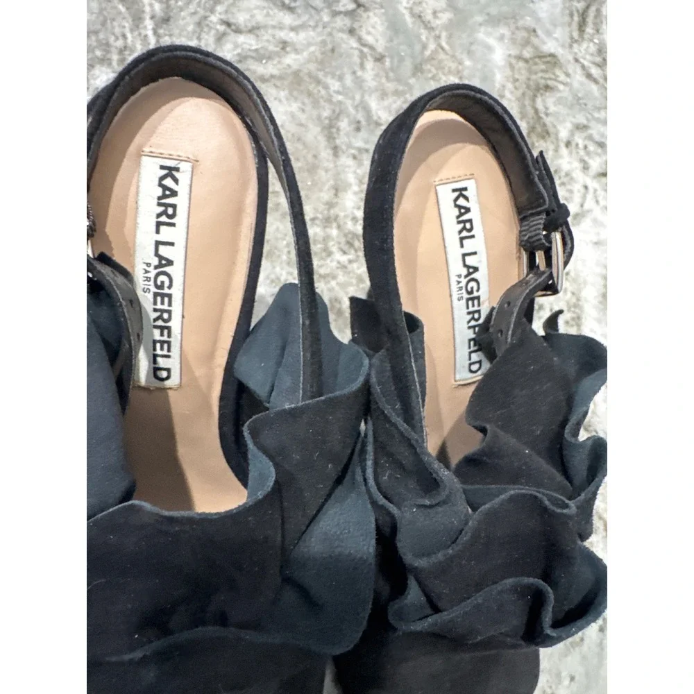 Karl Lagerfeld Paris Lanka ruffled suede slingback 4